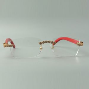 2022 Naturalne czerwone drewniane okulary ramki 3524012 z luksusowymi diamentami bukietowymi dla unisex, rozmiar: 56-36 -18-135mm