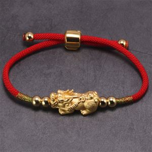 Lucky Red Rope Armband 999 Sterling Silver Pixiu Guldfärg Tibetansk Buddhist Knots Justerbar Charm Armband för Kvinnor Män Y200107