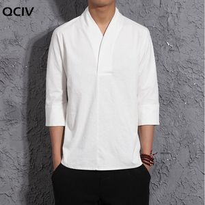 Sommer Blau/Weiß/Schwarz Kimono Baumwolle Leinen Hemd Männer Chinesischen Stil Retro V-ausschnitt Leinen Bluse Dünne Vintage t-shirt 1022