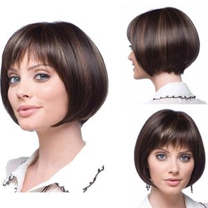 Kısa Sentetik Peruk Simülasyon İnsan Saç Peruk Hairpieces Beyaz Siyah Kadınlar Için Gerçek Perreques Görünen Patlama Ile K82