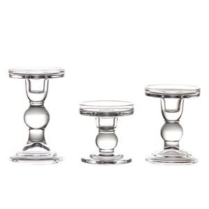 Crystal Glass Candle Holder Classic Spindle Column Pillar Candle Stand Taper Candlestick för bröllopsfest dekoration uppsättning av 3