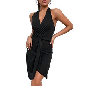 Designerin für Frauenmodetklassiker Bodycon -Kleider Kleider Cross -Accraces Frauen schwarz sexy Partykleid Sommer Ärmel und Prom Kleid 7649