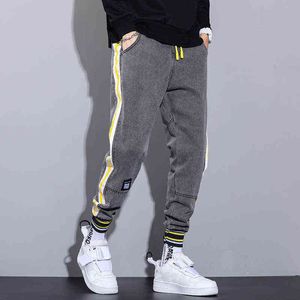 Czarne Denim Jeans Spodnie Mężczyźni Jogger Paski Side Elastyczna Talia Jesień Jogging Ubrania Korea Styl Casual Harem Men Spodnie 5xl G0104