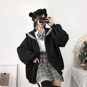 Sailor Suit Kadın Hoodie Goth İskelet Baskı Sonbahar Kış Hoodie Fermuar Up Harajuku Kazak Gotik Giyim Gevşek 220311