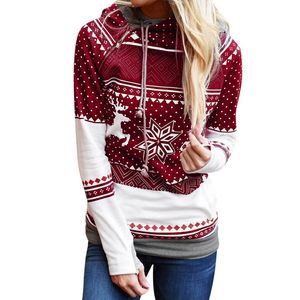 Christmas Hoodies Women Zipper Dot Elk Snowflake Printed Sweatshirt Female Drawstring Hoody Pullover Tracksuit Sudadera S-2XL