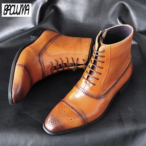 Alta Itália de qualidade feita artesanal 854 Classic Leather Dress Sapatos ao ar livre Man Mocassins Lace-up Male Men Boots 2 14