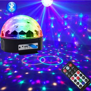 9 색 블루투스 음악 빛 LED 디스코 볼 파티 조명 DJ 무대 조명 로타리 크리스탈 마술 공 레이저 프로젝터 빛 USB 디스크