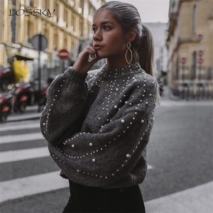 Lossky Cashmere Sweater Pullover With Pearls Women Pure Autumn Winter Warm Knit Pull Jumpers Female Top Clothes LJ201112