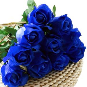 Large Artificial Roses Artificial Flowers Pink White Green Blue Red Purple Silk Rose 10 pcs Fake Flowers Bouquet For Wedding LJ200910