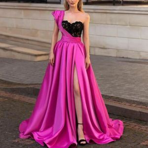Fuchsia One Shoulder Prom Dress Sweetheart Formell aftonklänning Pink Tulle golvlängd söt 16 födelsedagsfest flickor klänning vestido de 2024