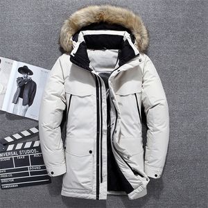 NUOVO -40 gradi di alta qualità piumino d'anatra bianca da uomo di spessore inverno grande collo di pelliccia caldo Parka impermeabile antivento 201217
