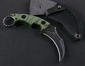 Top Quality Fixed Blade Karambit Outdoor Tactical Claw knife D2 Black Stone Wash Blade Full Tang G10 Handle With Leather Sheath