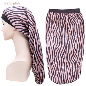 Neue Art und Weise der Frauen-Dame Striped Druck Lange Nacht Schlafen Cap Hair Care Bonnet-Hut-Kopf-Abdeckung Gummiband Headwrap