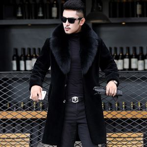 제한된 진짜 솔리드 풀 팔토 없음 큰 크기 겨울 양 Shearing 겉옷 남성 원피스 코트 긴 여우 칼라 재킷 LJ201110