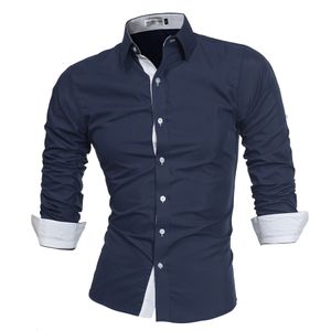 Мужчина Slim Fit с длинным рукавом хлопчатобумажной рубашка повседневная пуговица деловая рубашка топы для мужчин с твердым цветом рубашки мода
