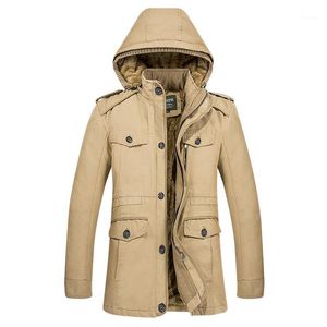 Mäns Trench Coats Partihandel - Hooded Coat Män Klippor Lång Jackor Parka Bomull Tjock Fleece Vinter Mens Overcoat Casual Male Windbreaker M-6X