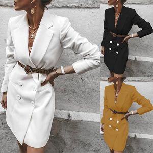 do Terno Outono Inverno Blazer Mulheres 2020 New Casual Abotoamento bolso casacos longos elegante manga comprida Blazer Feminino