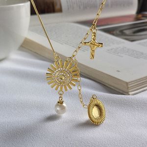 Silvology 925 Sterling Silver Cross Sun Wreath Necklace Gold Creative Tassel Fashionable Pendant Necklace For Women Jewelry Gift Q0531