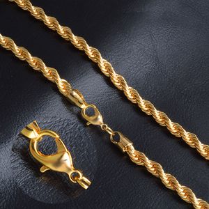 6 mm goldene Herren-Seilketten, gedrehtes Seil, Hip-Hop-Schmuck für Männer und Frauen, modische 18-karätige Gelbgold-Halsketten mit Karabinerverschlüssen, 50,8 cm