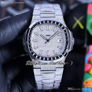 TWF Black Gem Pasted Diamonds 5719 PP324 A324 Автоматические мужские часы Палочка для часов полностью со льдом Алмазная нержавеющая сталь Браслет из нержавеющей стали Супер издание Ювелирные изделия Часы PureTime B2