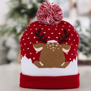 LED Julkatt Pom Stickad Beanie Cap Elk Jul Ljus upp Sticka hattar Santa Claus Caps Kids Xmas Nyår Dekorationer BH4126 TYJ