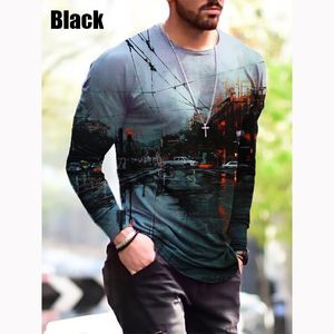 Men's Plus Tees & Polos Casual Loose O-Neck Pullovers Fashion Digital Printing Long Sleeve T shirts Men 2022 Spring Autumn Harajuku Tee Mens Streetwear