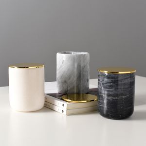 Natural Marble Candle Holder For Pillar Candle Europe Candlestick Nordic Home Decoration Wedding Candelabra with Stainless cover 201202