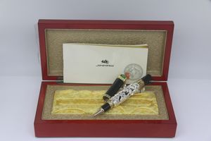 Jinhao top luxo prata-preto dragão em relevo com bola verde rolo caneta artigos de papelaria escola material de escritório para presente caneta