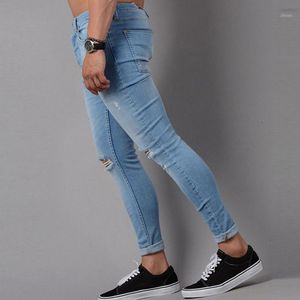 Skinny Blue Dżinsy Mężczyźni Jesień Vintage Denim Ołówek Spodnie Casual Stretch Spodnie 2019 Sexy Hole Ripped Mężczyzna Zipper Jeans1