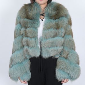 OFTBUY Luxury New Brand Fashion Flare Sleeve Silver Real Fur Coat Winter Jacket Women Natural Fox Fur Outerwear Streetwear