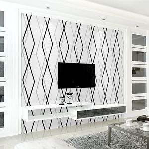Klasik şerit tasarım gri bej köpüksüz dokuma duvar kağıdı duvar kağıtları ofis ev dekor için rulo