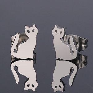 Everfast 10 pz/lotto Carino Pigro Seduto Gatto Orecchini In Acciaio Inox Orecchino Piccoli Gatti Ear Studs Gioielli Per Le Donne Bambini Ragazze T100