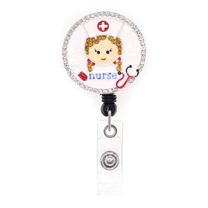 Cute Key Rings Nurse Crystal Rhinestone Medical Badge Reel Doctor ID Holder Retractable For Decoration