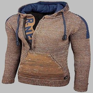 2021 autumn and winter new men's European and American style mixed color sweater hooded pullover sweater long-sleeved sweater coat
