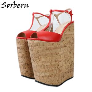 SORBERN 30CMエクストリームハイヒールウェッジサンダルドラッグクイーンジェンダーキアクロスドレススリングバックプラットフォームシューズサマースタイル