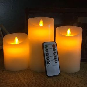 set of Flickering Flameless Pillar LED Candle Remote controlled timer Moving Dancing wick melted edge Wedding Xmas Party Amber Y200109