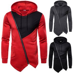 Mens Splicing Coloring Skinny Hoodies Moda Tendência Manga Longa Diagonal Zipper Cordilheira Com Capuz Moletons Masculinos Mola Casual Slim Hoodies