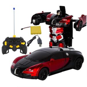 2.4G Transforming Bugatti Induction Deformation RC Remote Control Deformation Car Into Light Electric Robot mini rc car toy