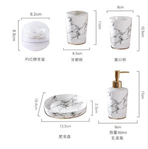 Nordic bathroom supplies marble ceramic bathroom decoration accessories toothbrush holder soap dispenser cotton swab box tray238W