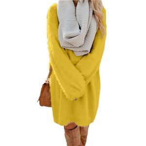 Wholesale long jersey black dress for sale - Group buy Plush Pullover Long Sweater Women Yellow Black Pink Christmas Sweater Dress Autumn Winter Jersey Jumper Robe Pull Femme Y200116