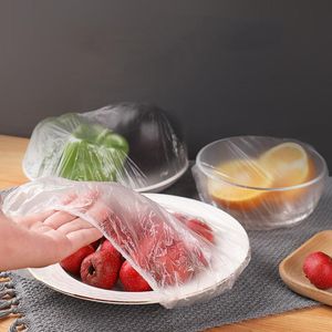 100pcs Disposable Dinnerware Food Cover Plastic Wrap Elastic Food Lids For Fruit Bowls Cups Caps Storage Kitchen Fresh Keeping Saver Bag