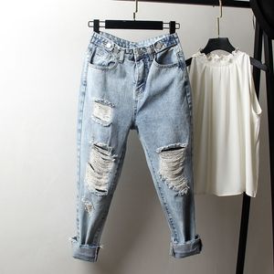 Vintage Boyfriend-Jeans für Frauen Hohe Taille Lose Zerrissene Jeans Femme Denim Harem Hosen Streetwear Plus Größe Mom Jeans 4XL Q1413 T200521