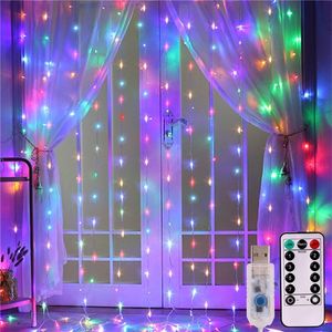 Decorazione luci per tende a LED con telecomando 8 impostazioni USB 5V Natale Matrimonio Capodanno Ghirlanda Decori per la festa Casa Camera da letto Y201020