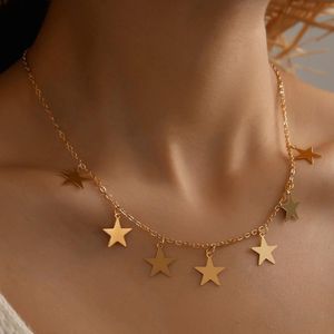 Ny 2020 Mode Ins Vintage Chain Pendant Choker Enkelt temperament Fem-spetsigt Star Halsband för Kvinnor Tjej Presentfest