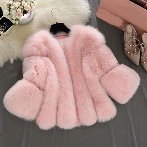 FUX FUR COERS S-4XL Kvinnor Vinter varm vit rosa faux kappa elegant tjock ytterkläder falska jacka chaquetas mujer 201209