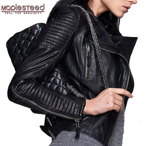 Maplesteed 정품 가죽 자켓 여성 가죽 자켓 양피 검은 소프트 슬림 피트 펑크 폭탄 여성 가죽 코트 가을 M049 201028