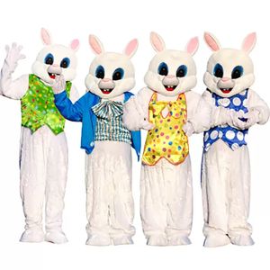 Costume della mascotte del coniglietto di Pasqua di alta qualità Vestito da festa di fantasia di Natale di Halloween Vestito da personaggio dei cartoni animati Carnevale Puntelli pubblicitari unisex Vestito per adulti