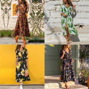 Aachoae sommar lång klänning kvinnor blommig print boho klänning långärmad slå ner krage skjorta klänning damer casual klänningar vestidos h1210