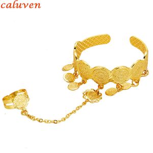 Dubai African Coins Bangles Arabic Indian Jewelry Gold for Kids Copper Baby Bracelets with Ring