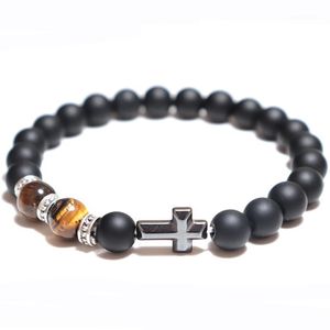 Charme Braceletes Noter 2021 Moda Homens Classic Cross Braslet Prayer Grânulos Natural Mapa Lava Tigre Eye Braclet Stone Tibetan Brazalete1